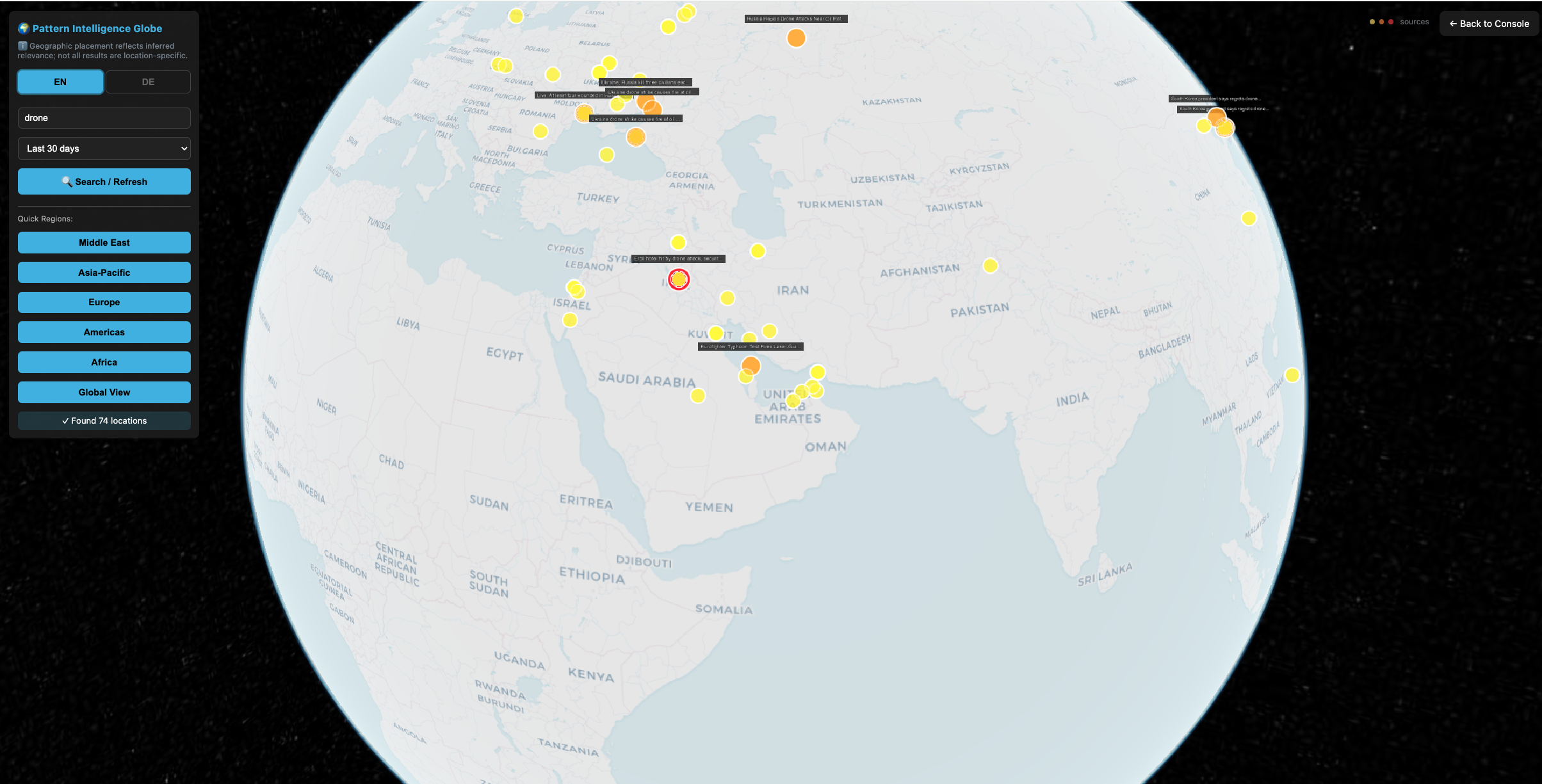 Global situational awareness — Cesium globe visualization