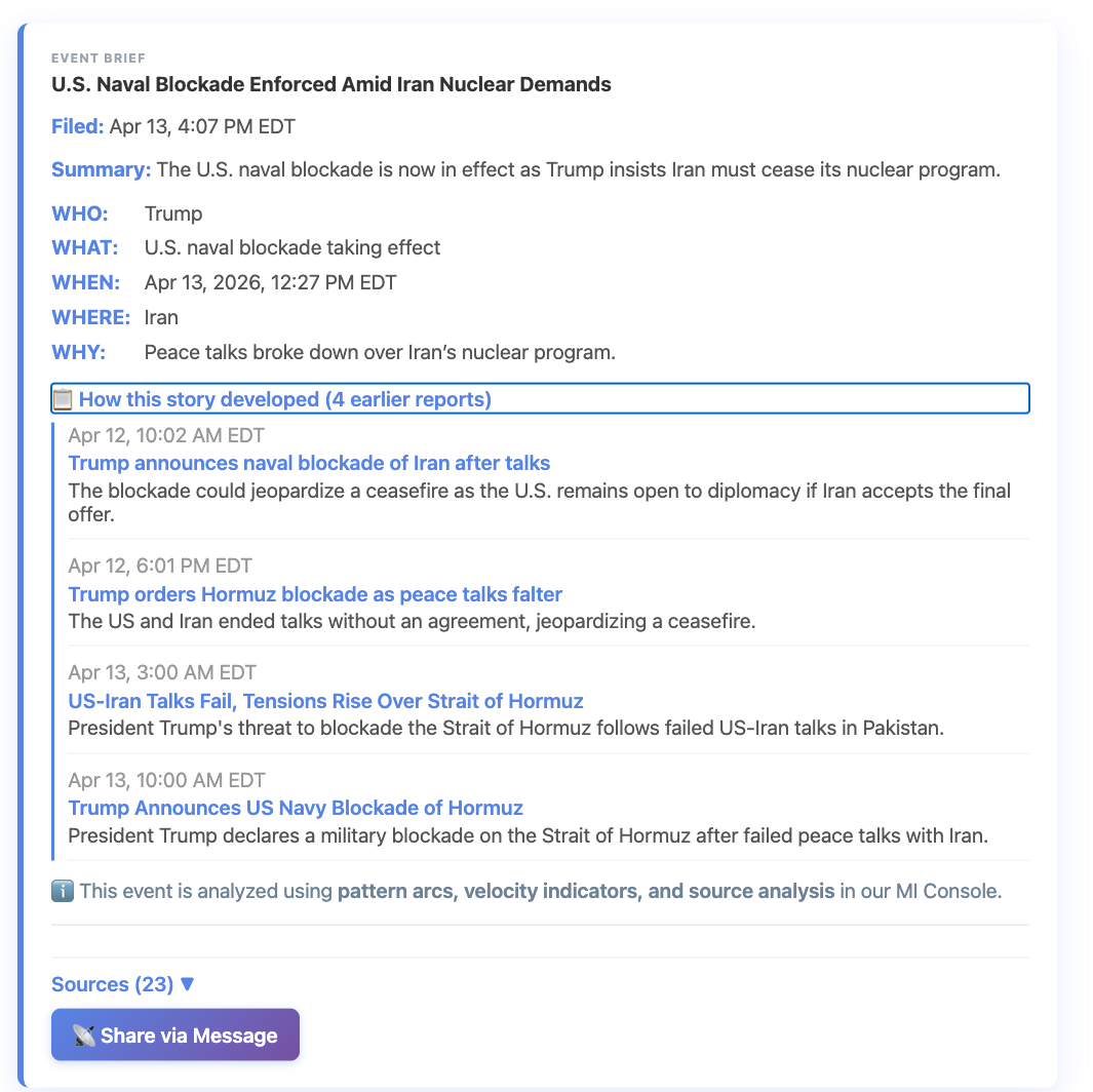 SITREP feed — structured intelligence output as delivered to operators