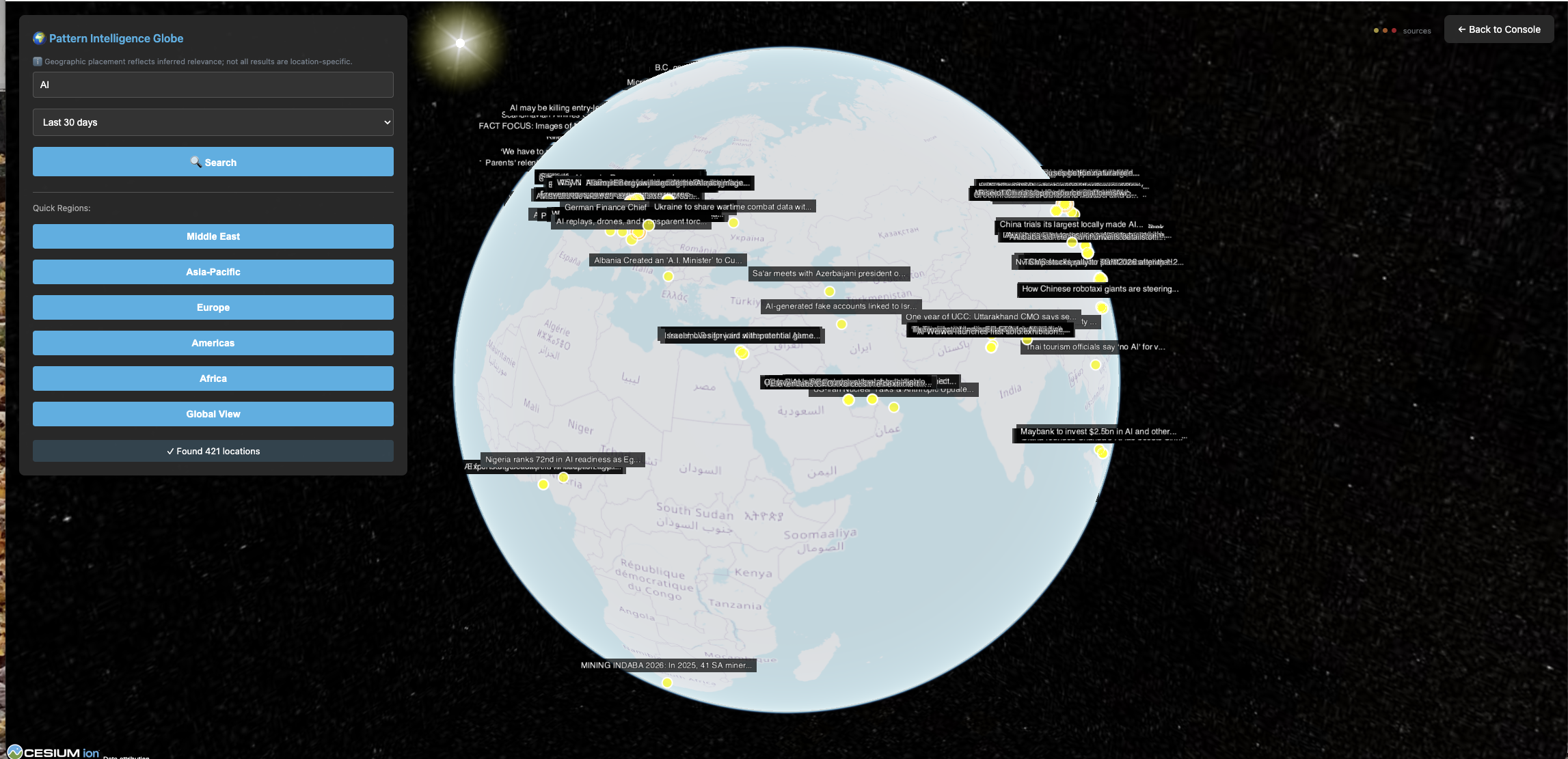 Geospatial Intelligence Module showing global operational surface